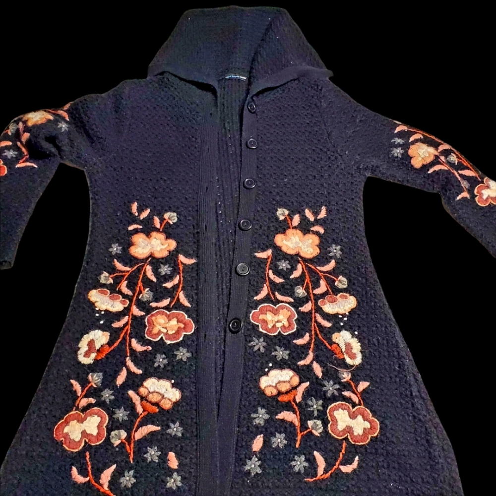 Knit floral button down sweater coat